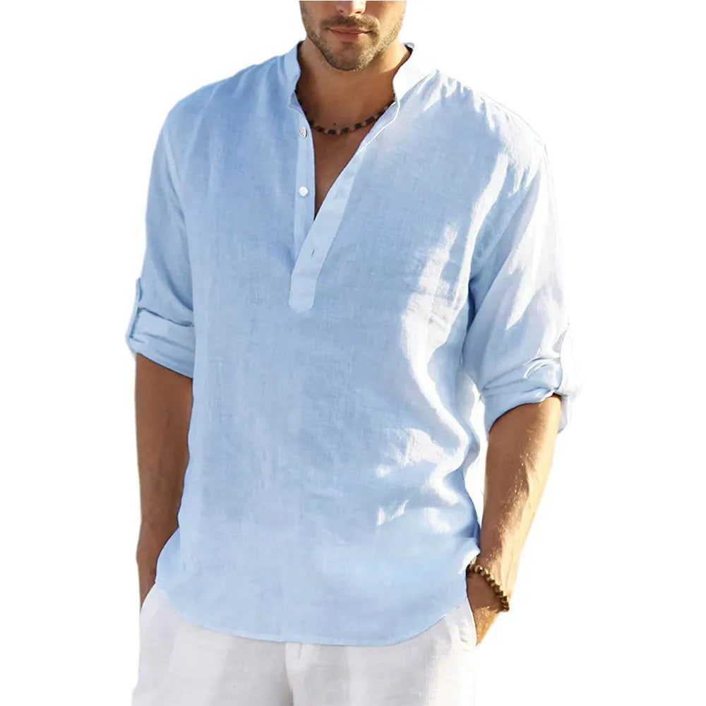 Camisa de lino de manga larga detalle
