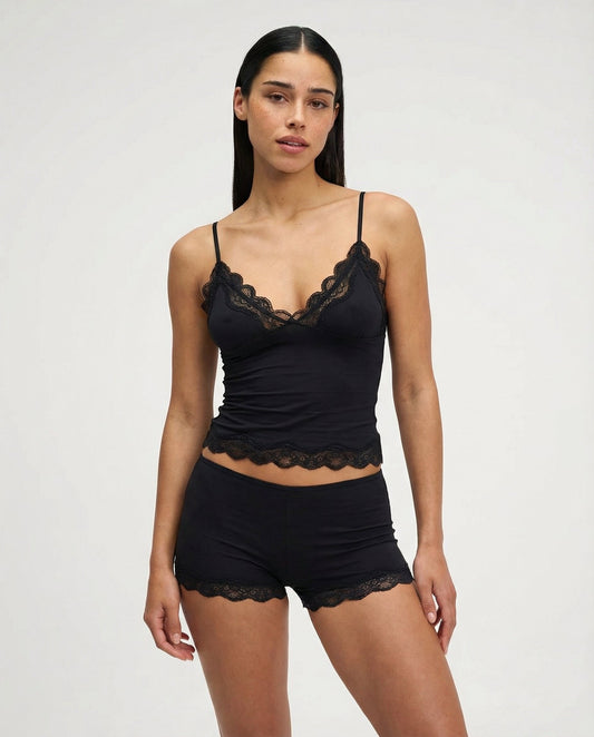 Conjunto de pijama corto de encaje negro