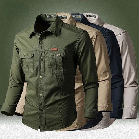 Camisa militar de manga larga beige