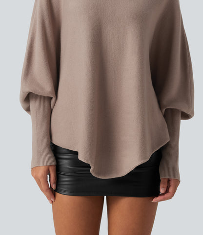 Jersey oversize con mangas murciélago y bajo asimétrico - Topo