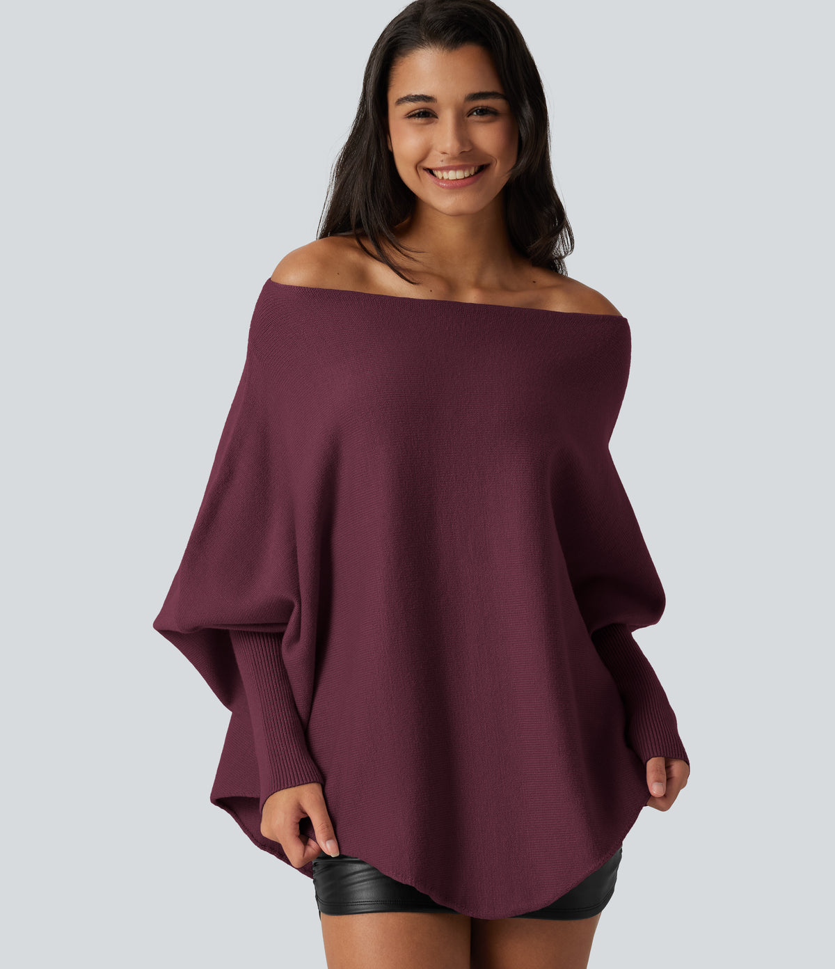 Jersey oversize con mangas murciélago y bajo asimétrico - Burdeos