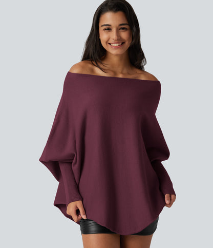 Jersey oversize con mangas murciélago y bajo asimétrico - Burdeos