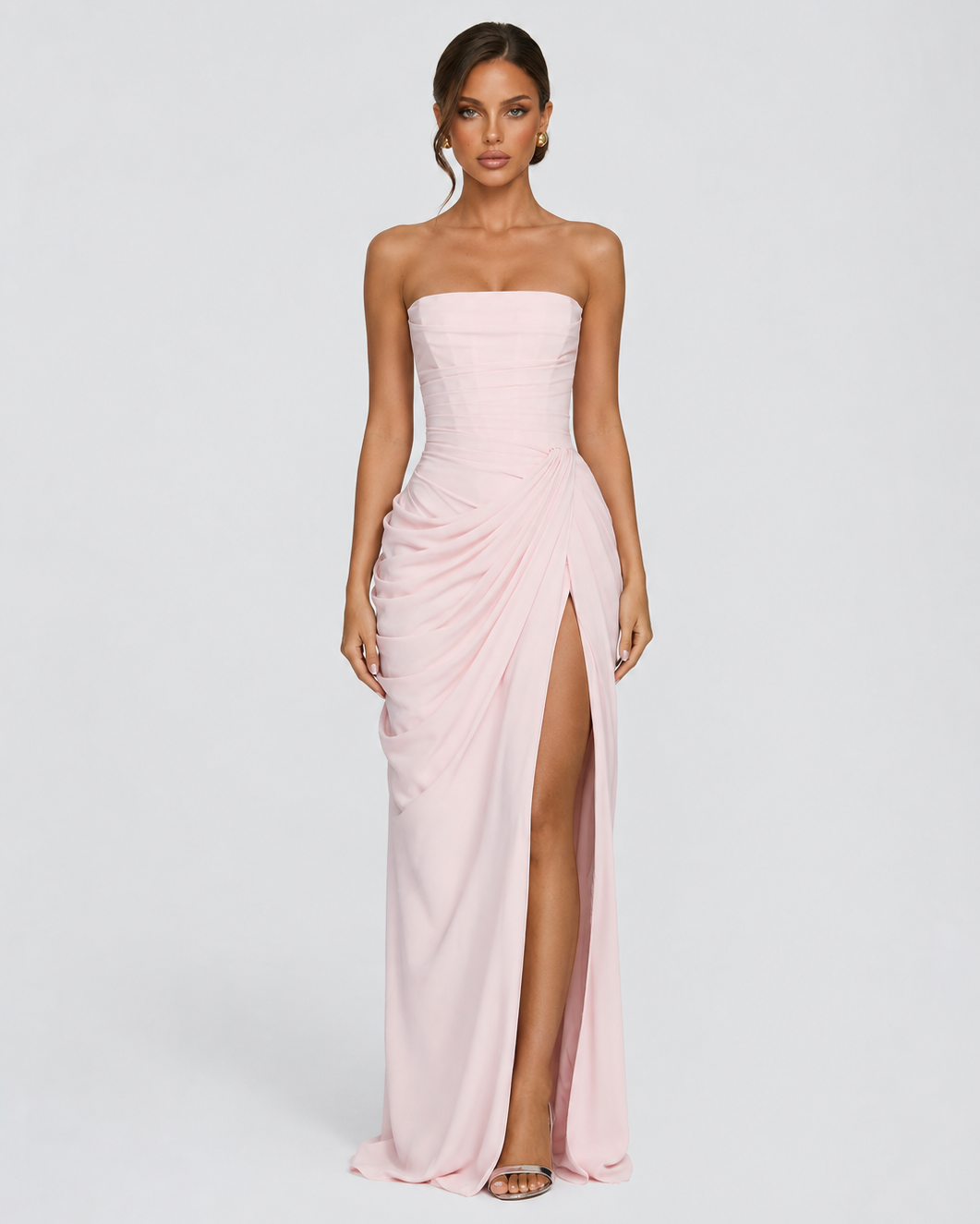 Vestido maxi drapeado rosa