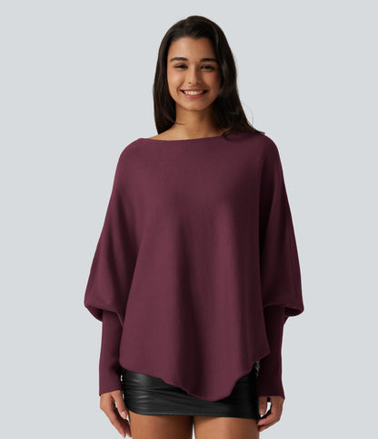 Jersey oversize con mangas murciélago y bajo asimétrico - Burdeos