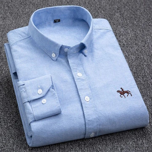 Camisa Oxford de manga larga azul