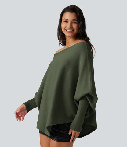 Jersey oversize con mangas murciélago y bajo asimétrico - Verde oliva