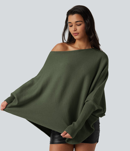 Jersey oversize con mangas murciélago y bajo asimétrico - Verde oliva