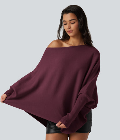 Jersey oversize con mangas murciélago y bajo asimétrico - Burdeos