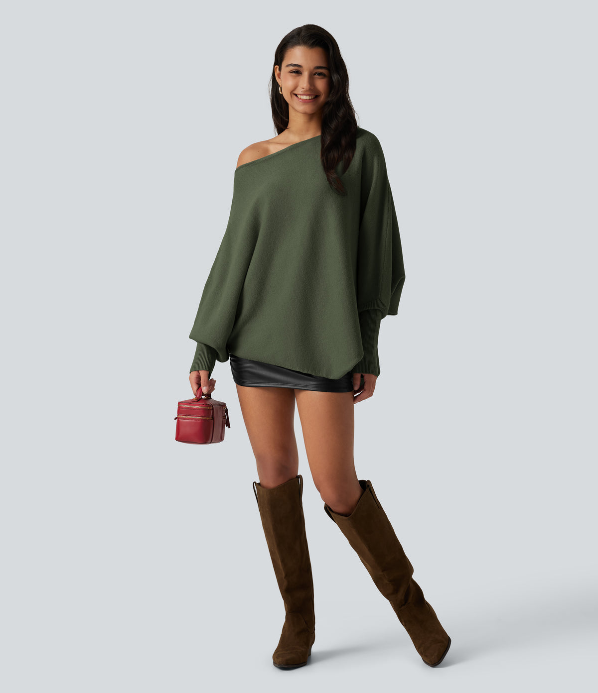 Jersey oversize con mangas murciélago y bajo asimétrico - Verde oliva