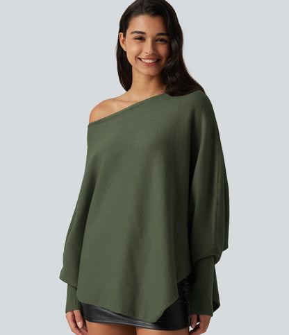 Jersey oversize con mangas murciélago y bajo asimétrico - Verde oliva