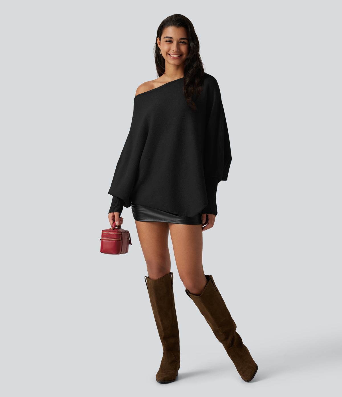 Jersey oversize con mangas murciélago y bajo asimétrico - Negro