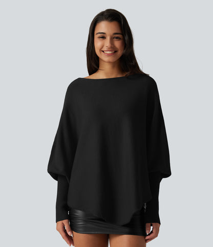Jersey oversize con mangas murciélago y bajo asimétrico - Negro