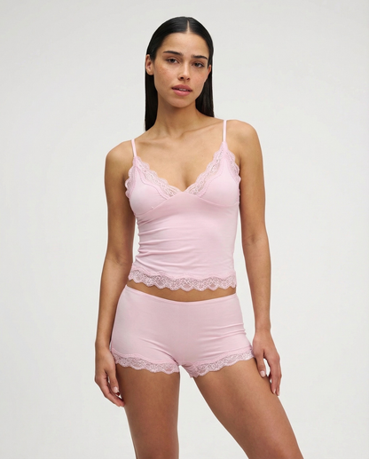 Conjunto de pijama corto de encaje rosa