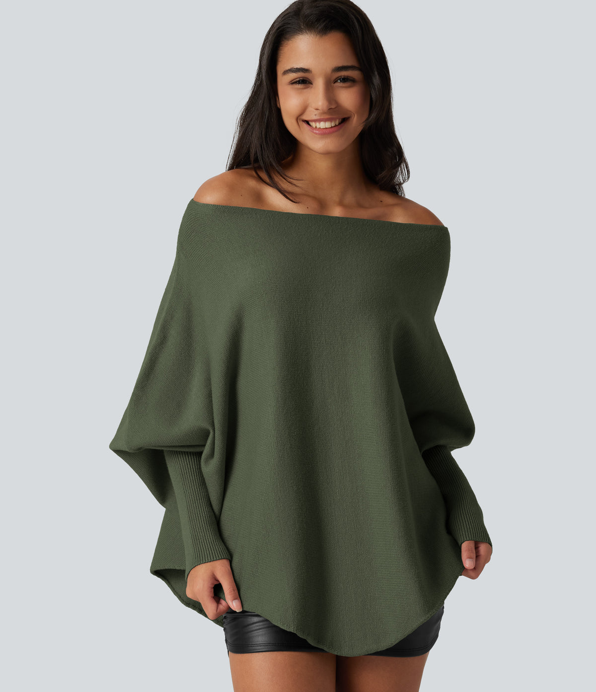 Jersey oversize con mangas murciélago y bajo asimétrico - Verde oliva