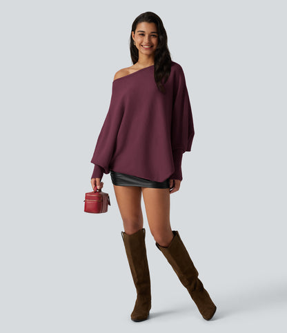 Jersey oversize con mangas murciélago y bajo asimétrico - Burdeos
