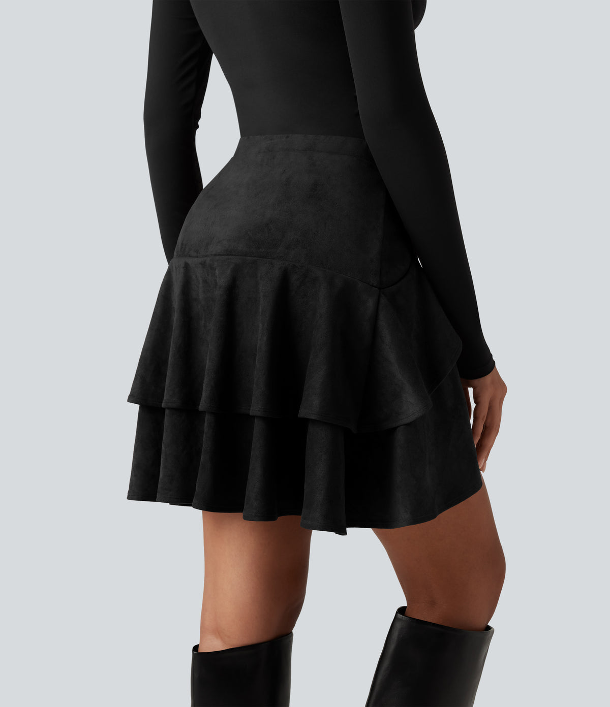Falda mini de ante 2 en 1 con volantes - Negro
