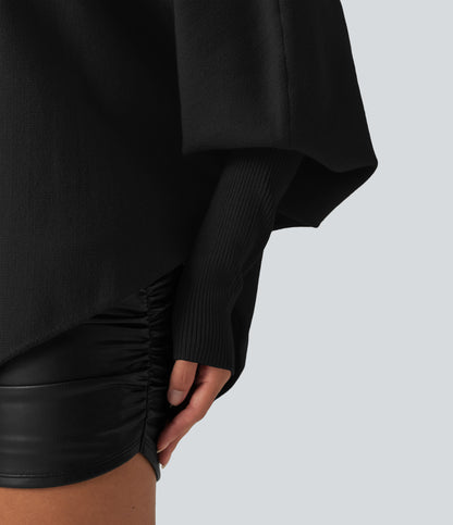 Jersey oversize con mangas murciélago y bajo asimétrico - Negro