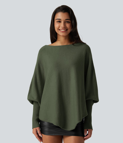 Jersey oversize con mangas murciélago y bajo asimétrico - Verde oliva