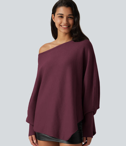 Jersey oversize con mangas murciélago y bajo asimétrico - Burdeos