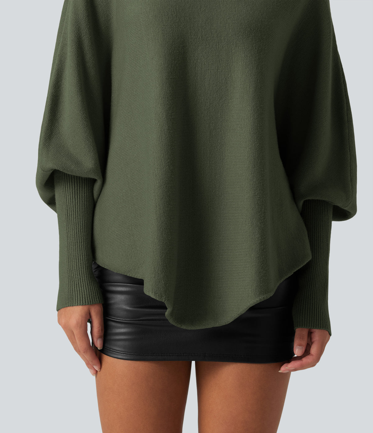 Jersey oversize con mangas murciélago y bajo asimétrico - Verde oliva