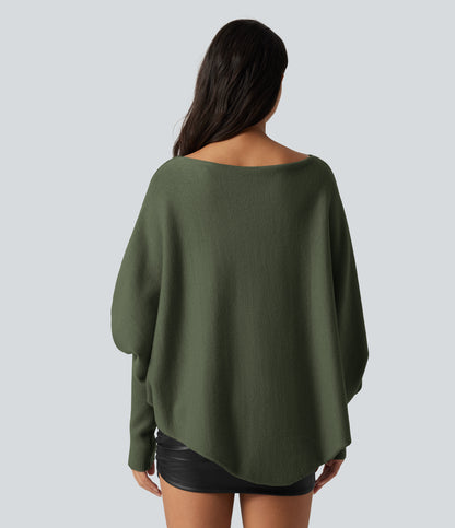 Jersey oversize con mangas murciélago y bajo asimétrico - Verde oliva
