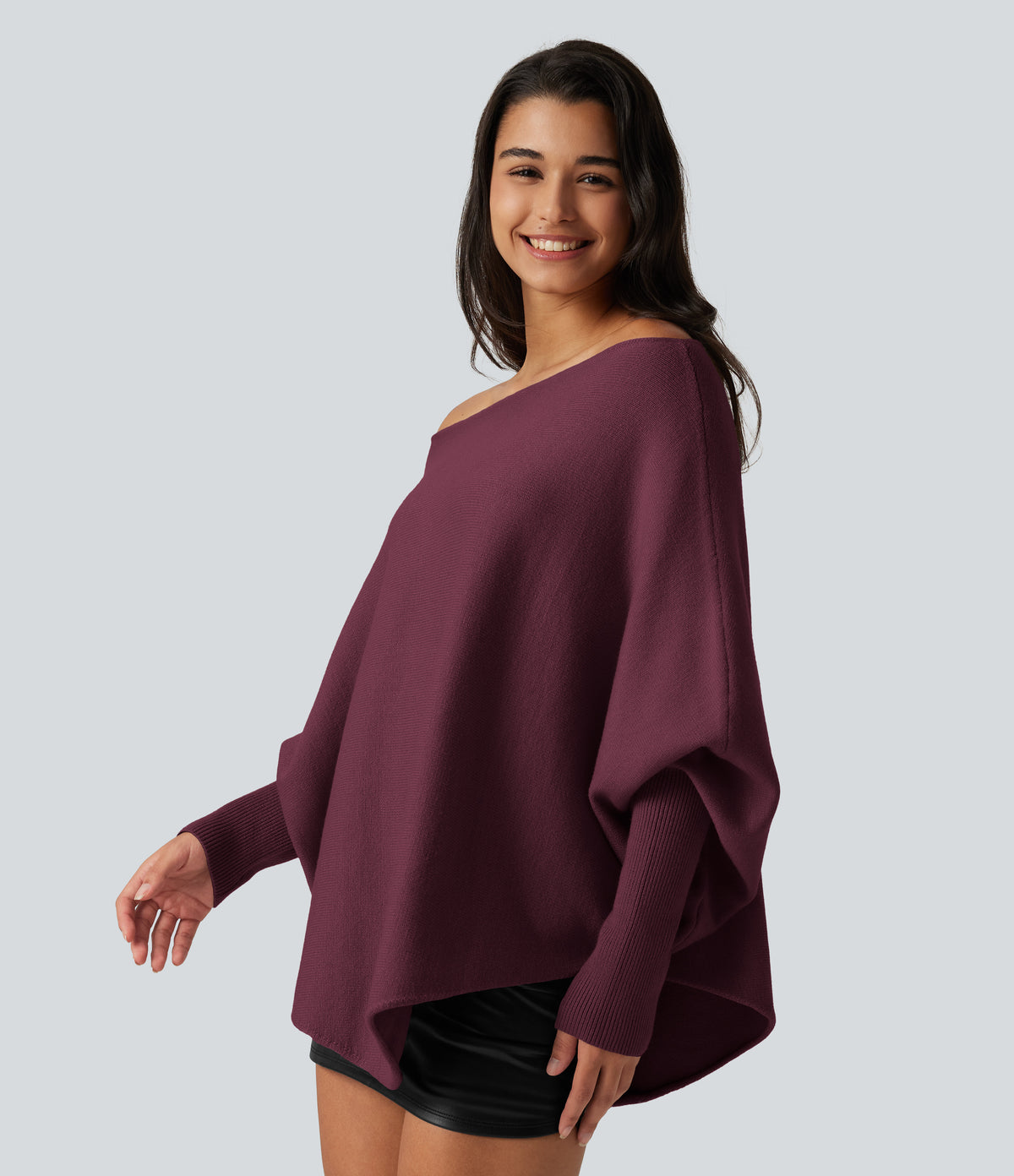 Jersey oversize con mangas murciélago y bajo asimétrico - Burdeos