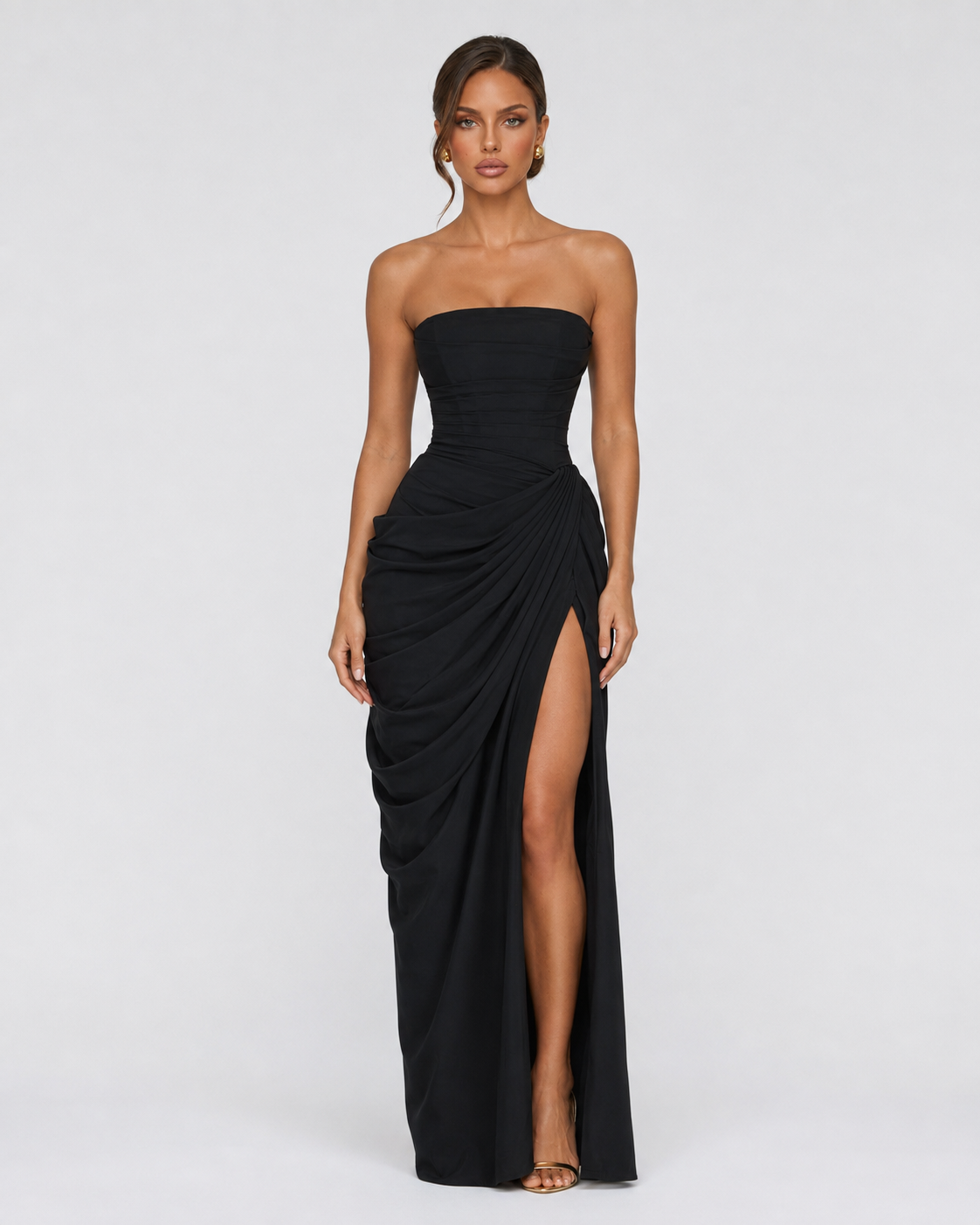 Vestido maxi drapeado negro