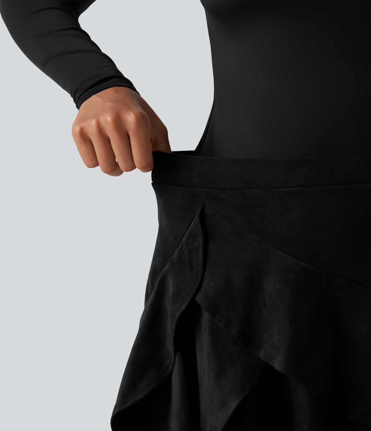 Falda mini de ante 2 en 1 con volantes - Negro