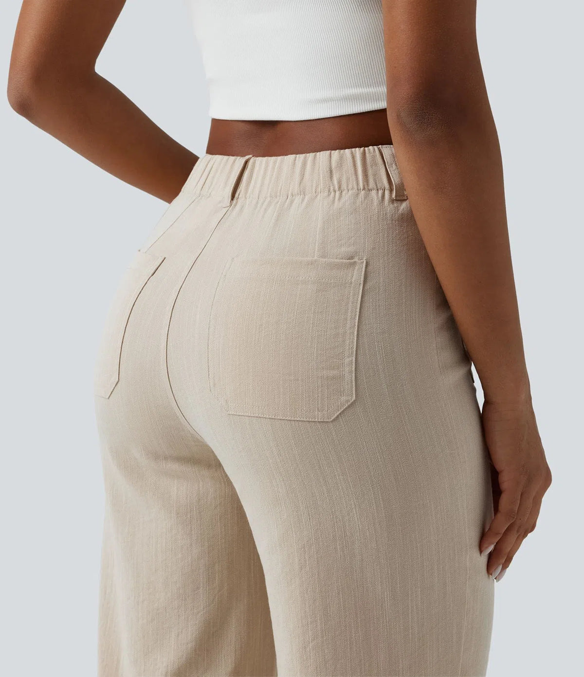 Pantalón recto efecto lino de tiro alto