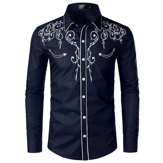 Camisa de manga larga azul con canesú vaquero