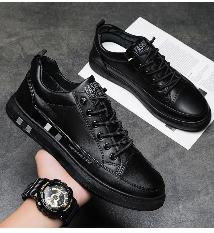 Zapatillas casual negras de piel lisa