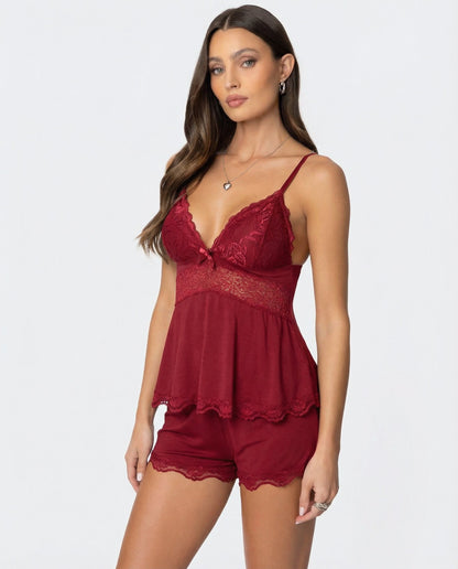 Conjunto de pijama corto de encaje