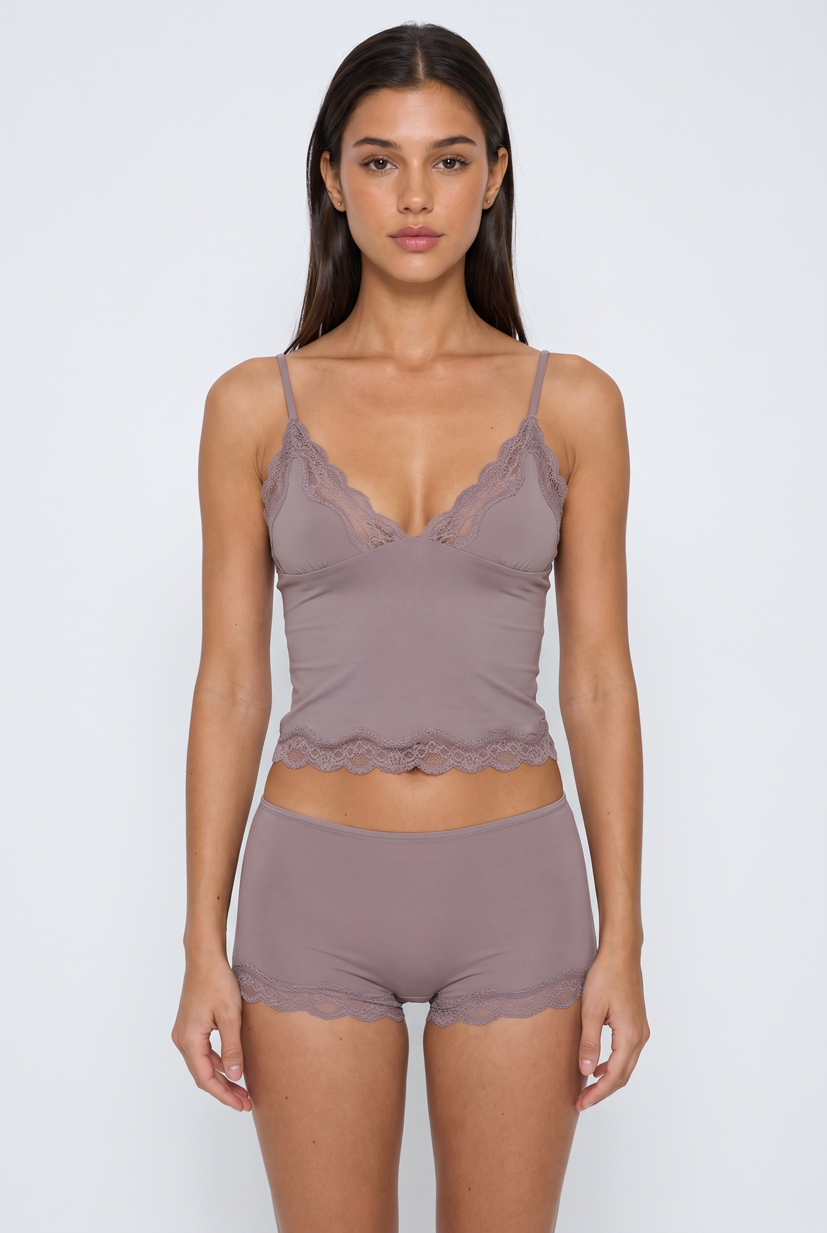Conjunto de pijama corto de encaje lavanda