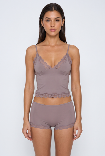 Conjunto de pijama corto de encaje lavanda