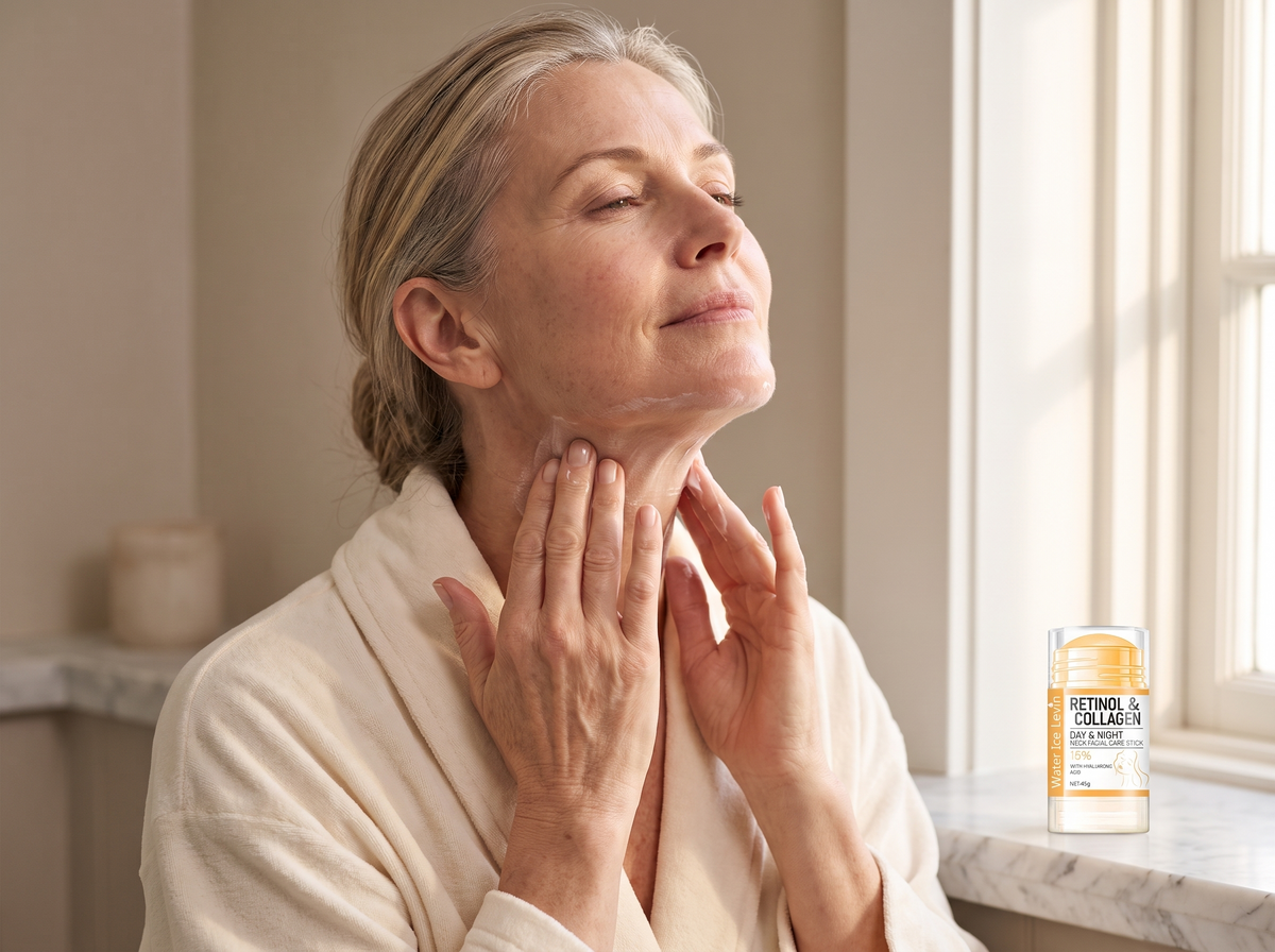 Gliding the balm stick upward along the neck