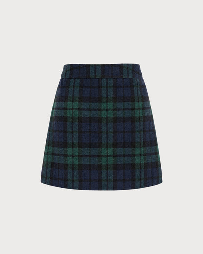 Falda mini evasé de cuadros verde