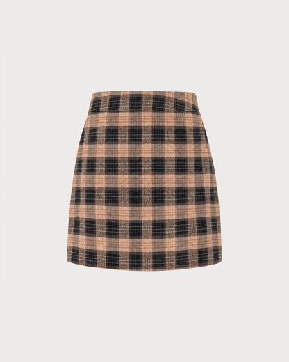 Falda mini de cuadros marrón