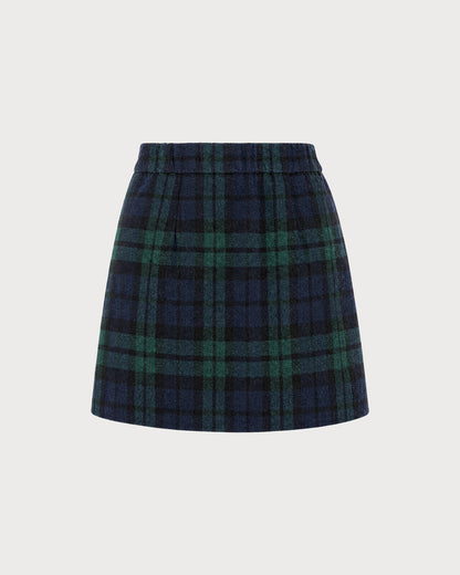 Falda mini evasé de cuadros verde