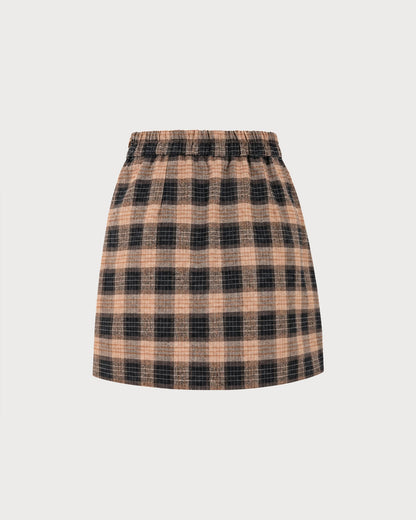 Falda mini de cuadros marrón